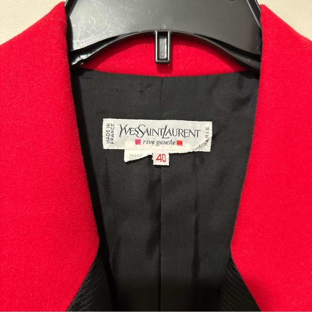 Vintage Yves Saint Laurent Red Wool Tuxedo Blazer Size US 6 Rive Gauche Silk - Picture 5 of 6